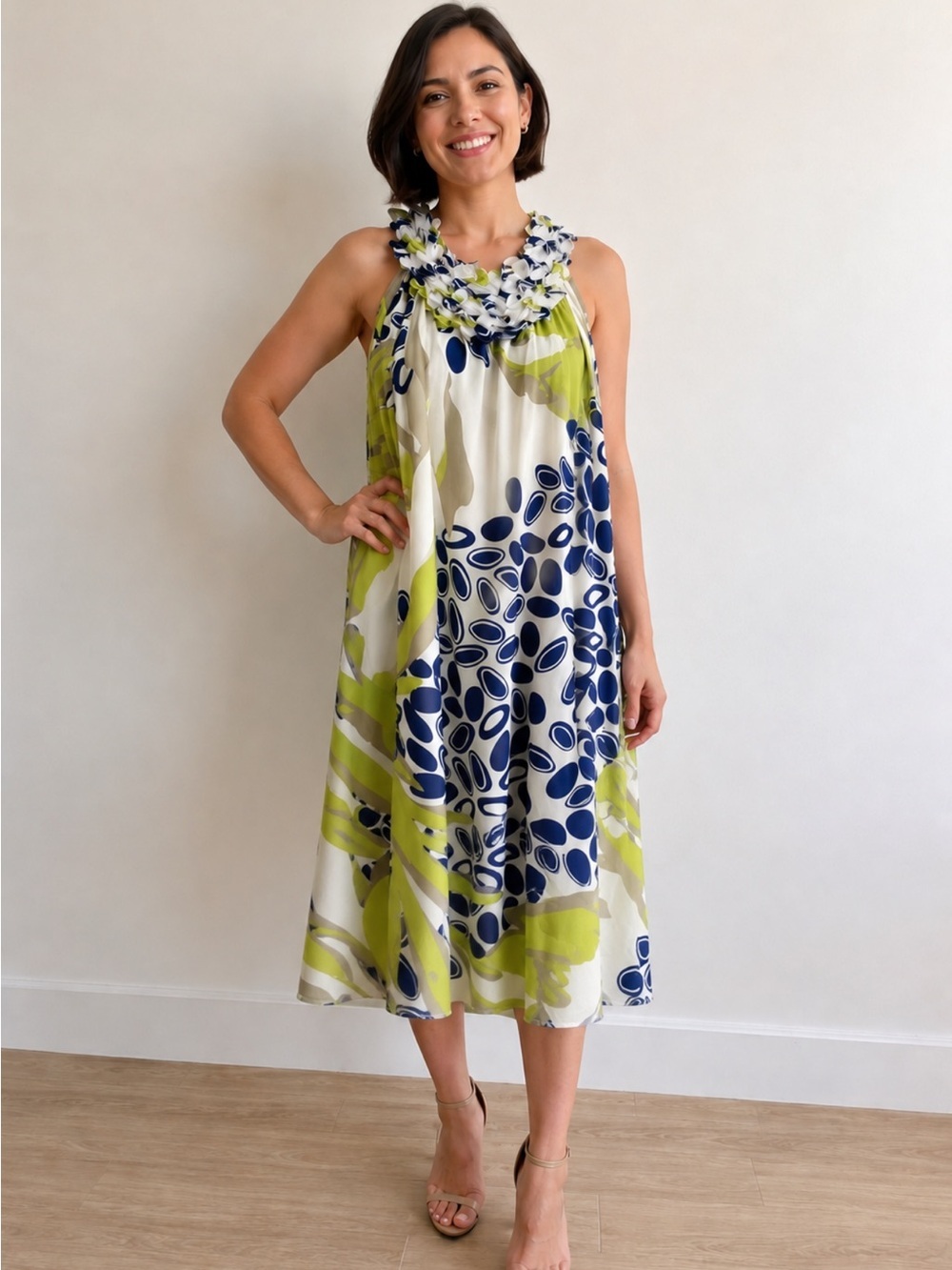 Argenti  floral Women's Dress size 12 cute motifs around neckline Vintage